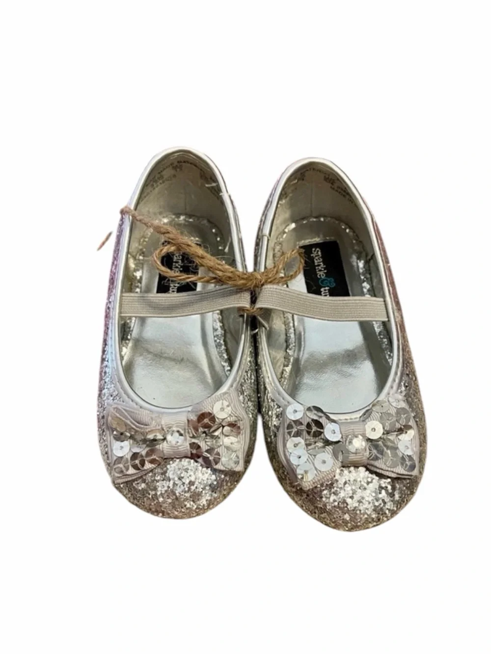Sparkle & Tux Kids Silver Glitter Mary Jane Shoes with Bow - 6